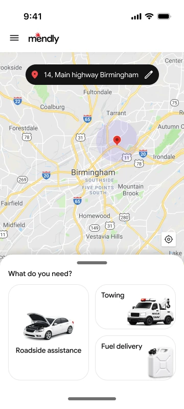 Mendly app map showing your pickup location and nearby providers